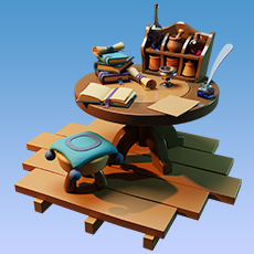 Обложка курса «Создание 3D сцены в Blender — Стол ученика алхимии» на Stepik