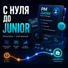 Обложка курса «Product Manager с нуля до Junior: практика и портфолио» на Stepik