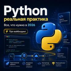 Обложка курса «Python реальная практика, все что нужно в 2026 + Про Вайбкодинг» на Stepik